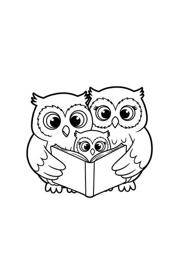 Owl Family Reading Coloring Page