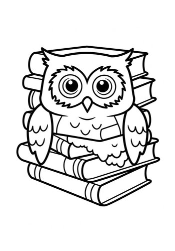 Owl On Books Coloring Page