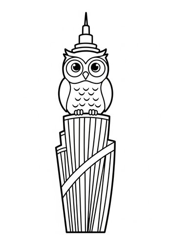 Owl Statue Coloring Page: An Urban Wildlife Scene