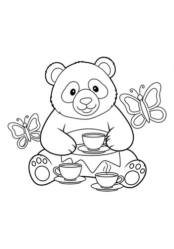 Panda Bear's Tea Party Coloring Page