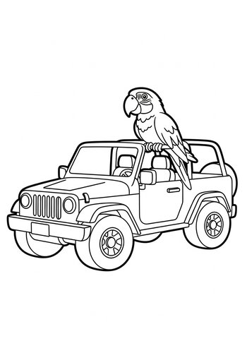 Parrot On A Jeep Coloring Page