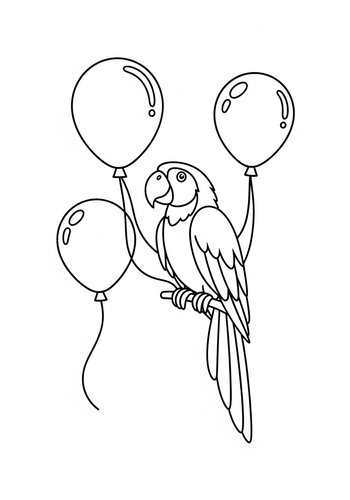 Parrot With Balloons Coloring Page: Printable Fun