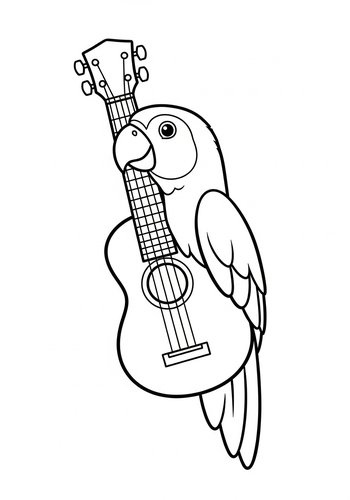 Parrot With Ukulele Coloring Page