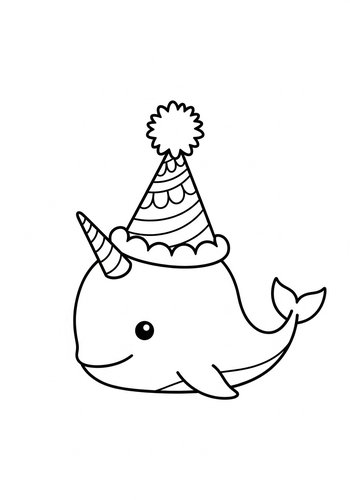 Party Narwhal Coloring Page