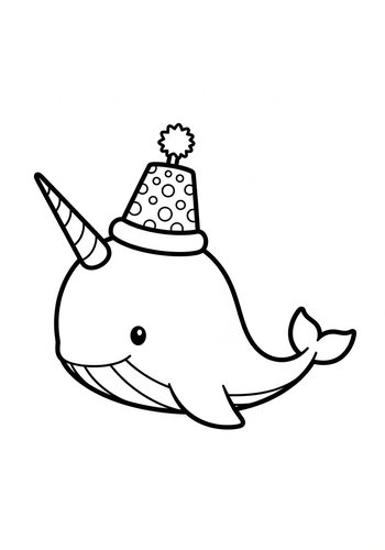 Party Narwhal Coloring Page
