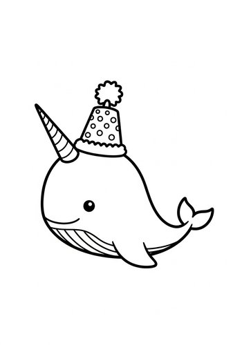 Party Narwhal Coloring Page: Adorable Ocean Fun