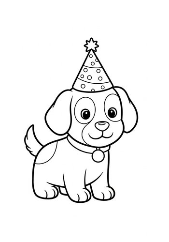 Party Pup Coloring Page: Canine Celebration