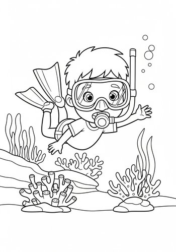 Coloring Page: Pascal Wearing A Scuba Mask And Exploring A Coral Reef Coloring Page