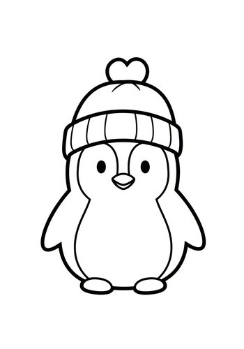 Penguin In A Hat Coloring Page