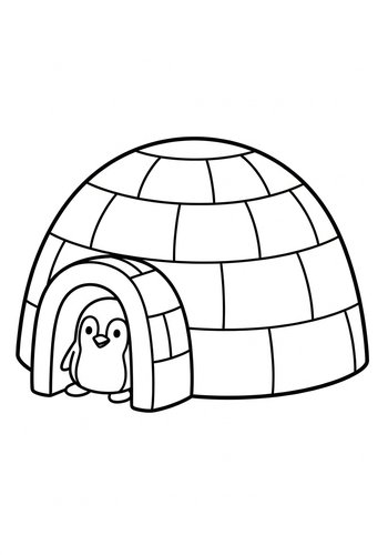 Penguin In Igloo Coloring Page