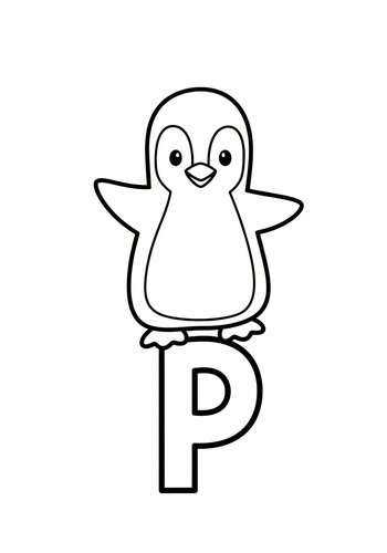Penguin On Letter P Coloring Page