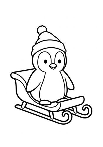 Penguin Sledding Fun Coloring Page