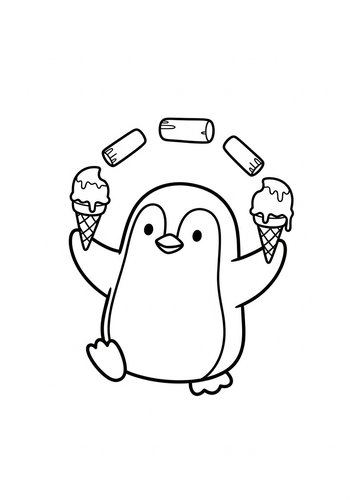Coloring Page: Penguin's Sweet Treat: Coloring Page Fun
