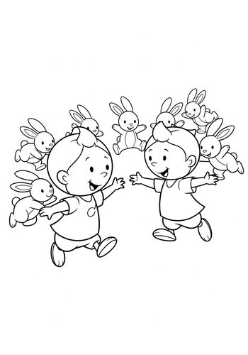 Penny Playing Tag With A Group Of Bouncing Bunnies - Coloring Page