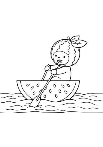 Penny Rowing A Watermelon Boat On A Chocolate River Coloring Page