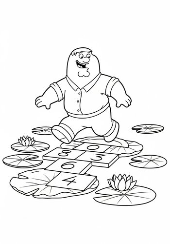 Peter Griffin Playing Hopscotch On Giant Lily Pads - Coloring Page