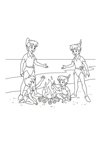 Coloring Page: Peter Pan And The Lost Boys Bonfire Beach Party Coloring Page