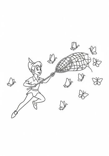 Peter Pan Chasing Butterflies With A Spiderweb Net Coloring Page