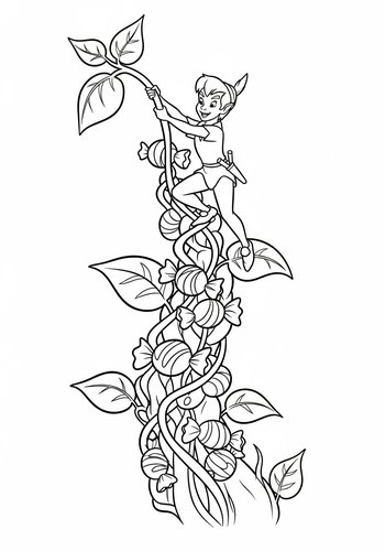 Peter Pan Climbing A Candy Beanstalk - Coloring Page