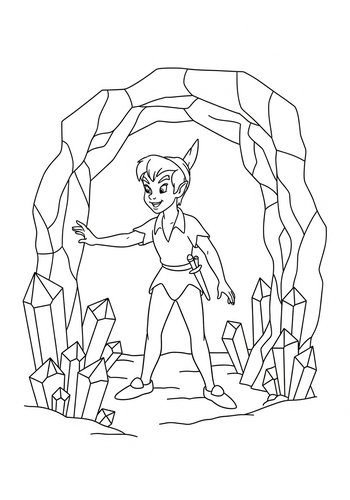 Coloring Page: Peter Pan Exploring A Crystal Cave Coloring Page