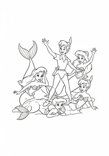 Coloring Page: Peter Pan Hide-and-seek With Mermaids Coloring Page
