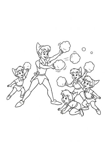 Peter Pan's Sweet Snowball Fight: A Coloring Page Adventure