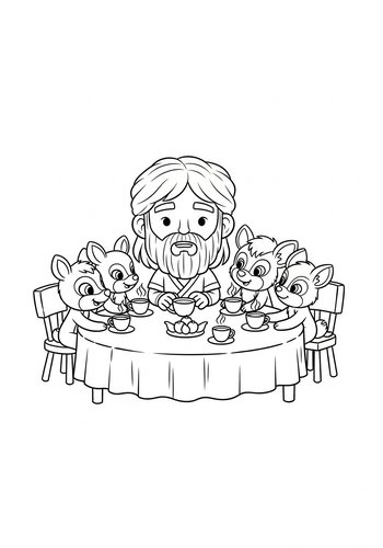 Philoctetes Having A Tea Party With Friendly Woodland Creatures: Coloring Page