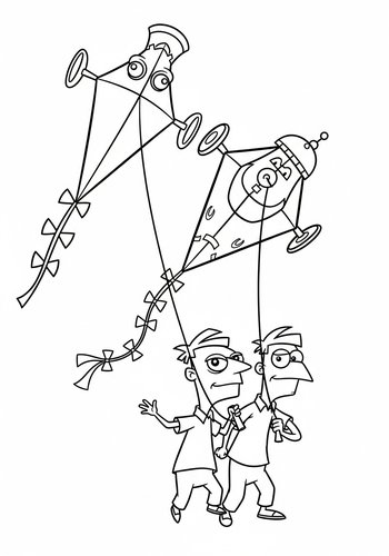 Phineas And Ferb Flying Kites: Invention Coloring Page