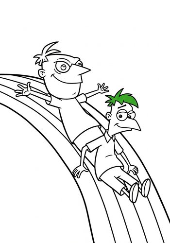 Phineas And Ferb Sliding Down A Rainbow: Coloring Page Fun