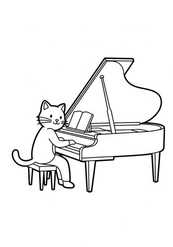 Piano Cat Coloring Page: Musical Feline Fun