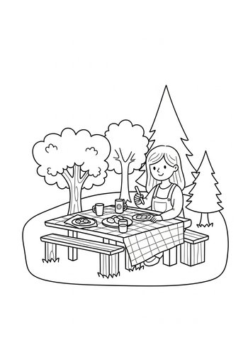Picnic Coloring Page For Kids