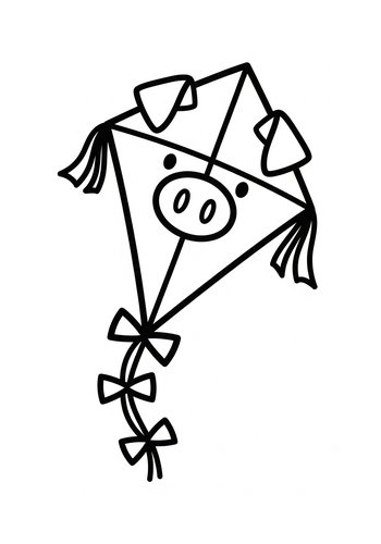 Pig Kite Coloring Page: Whimsical Fun