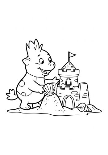 Piglet Building A Sandcastle With Seashells Coloring Page