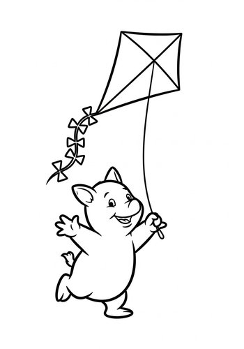Piglet Flying A Kite Coloring Page