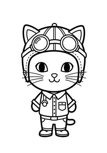 Pilot Cat Coloring Page: Adventure Awaits
