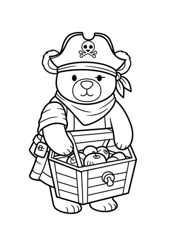 Pirate Bear Treasure Hunt Coloring Page