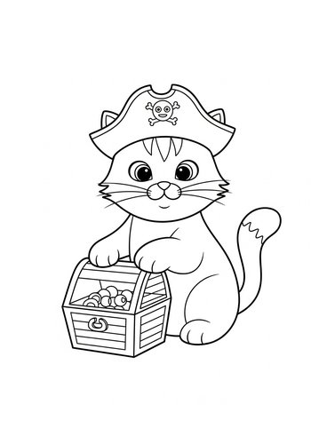 Pirate Cat Coloring Page: Adventure Awaits