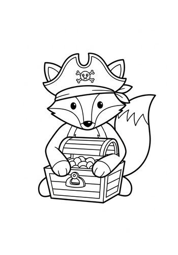 Pirate Fox And Treasure Coloring Page