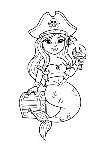 Pirate Mermaid Coloring Page