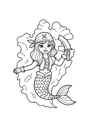 Pirate Mermaid Coloring Page For Kids