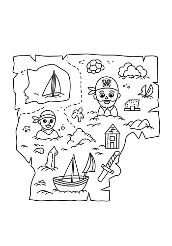Pirate Treasure Map Coloring Page
