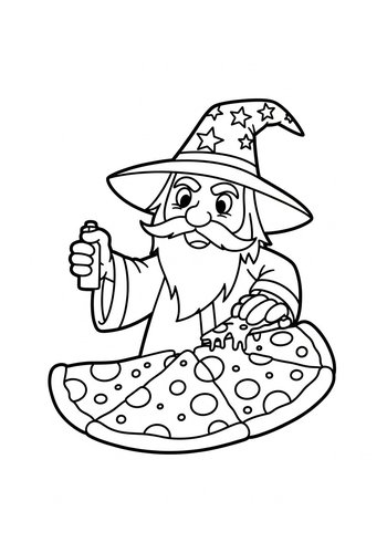 Pizza Wizard Coloring Page: Magical Feast