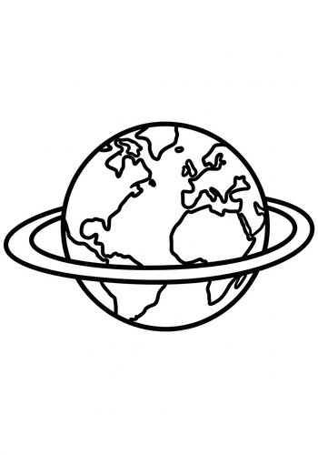 Planet Earth With Rings Coloring Page