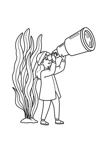 Plankton Stargazing Through A Kelp Telescope - Coloring Page