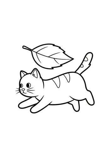 Playful Kitten And Leaf Coloring Page