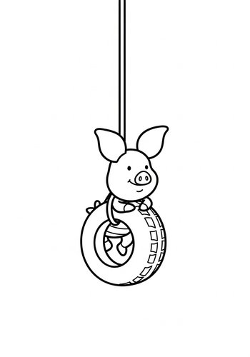 Playful Piglet On Tire Swing Coloring Page