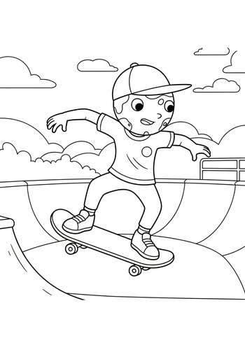 Coloring Page: Pluto Skateboarding Adventure: Skatepark Coloring Page Fun