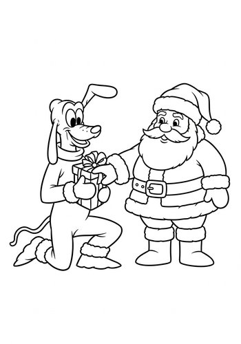 Coloring Page: Pluto Visiting Santa Claus At The North Pole - Coloring Page