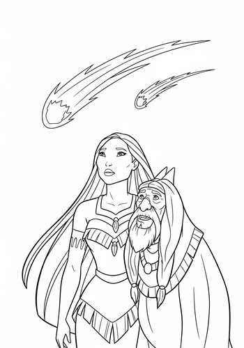 Pocahontas And Grandmother Willow Watch Shooting Stars Coloring Page
