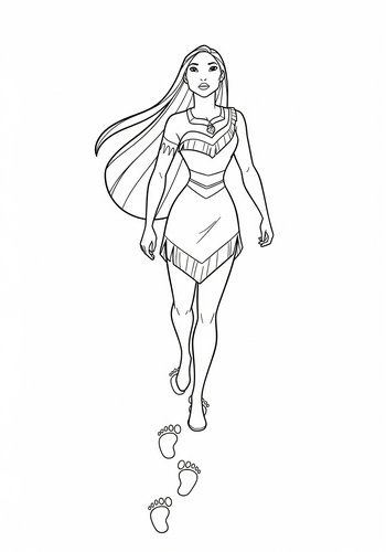 Pocahontas Following A Trail Of Glowing Footprints - Coloring Page